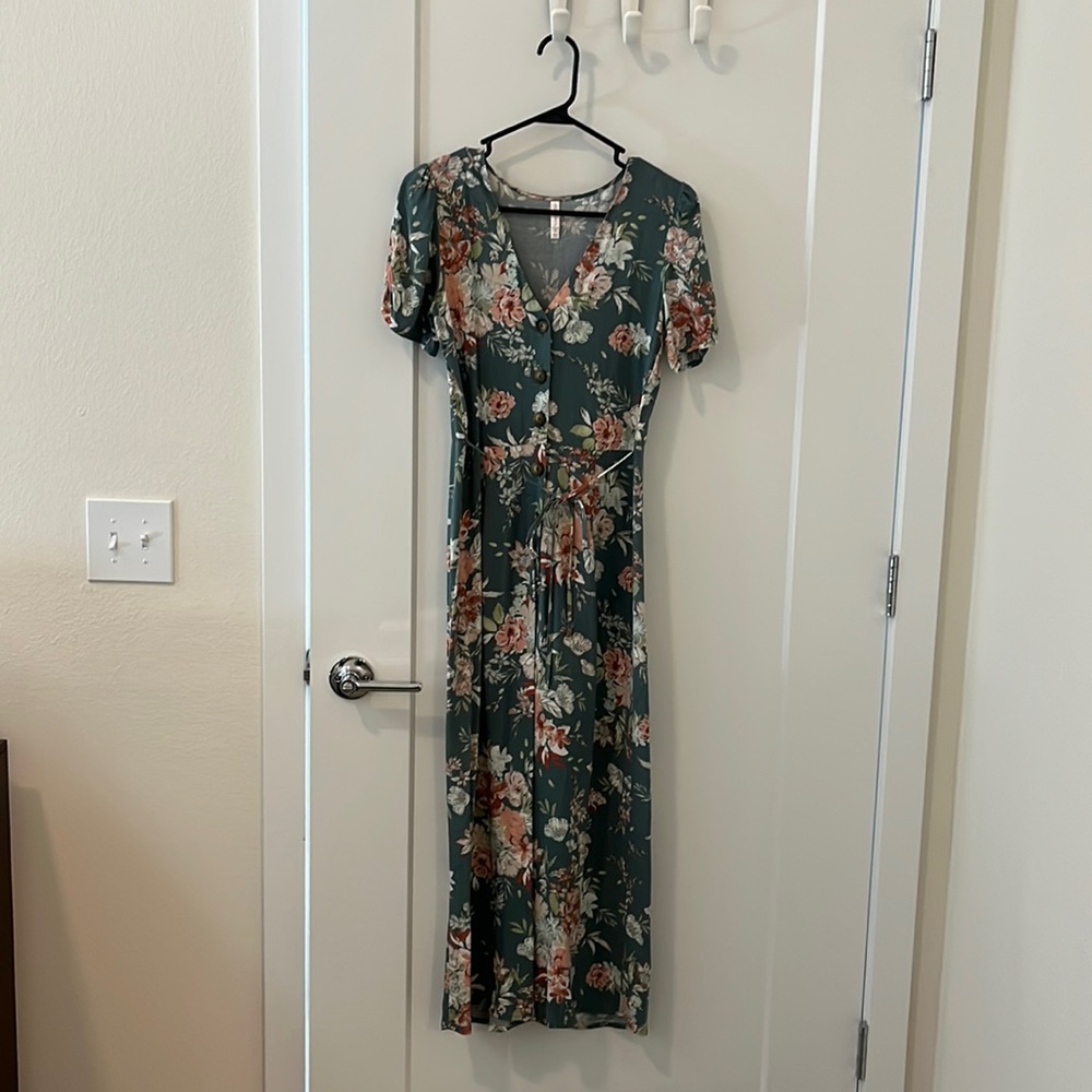 Target-Xhilaration Green Floral Jumpsuit